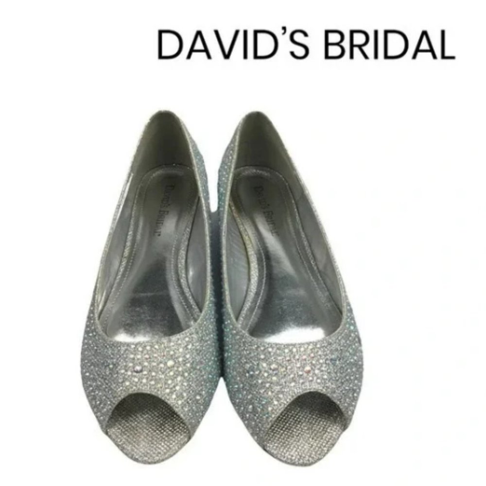 DAVID'S BRIDAL Women's AJustin10 Low Wedge Peep-Toes with Crystals Size 10